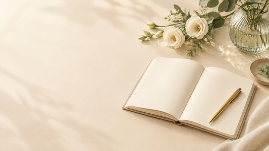 Notebook and flowers representing thoughtful health education